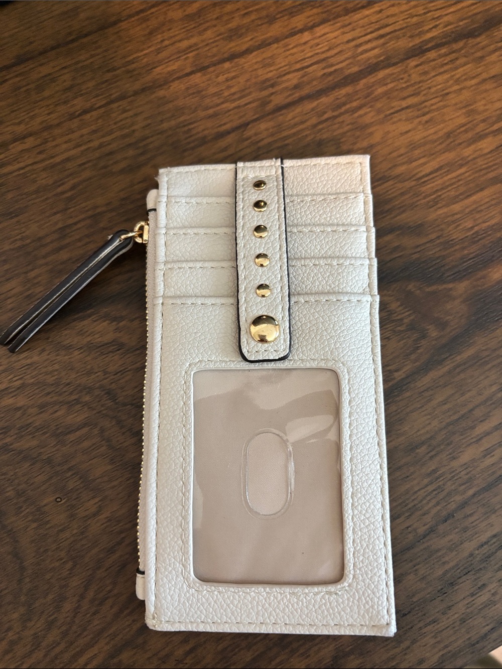 White Leather Card Wallet with Gold Studs